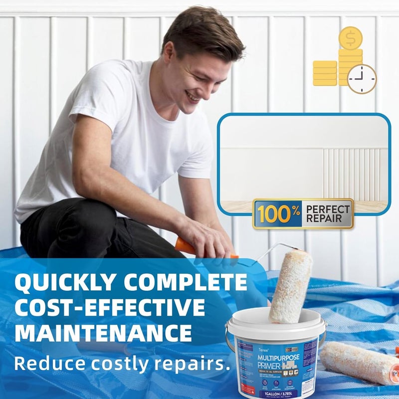 Tenee 1 Gallon Liquid Rubber Multi-Purpose Primer, EPDM & TPO Primer with Gloves, Water-Based Elastomeric Roof Coating for Outdoor, High-Adhesion Bonding RV Roof Coating for Concrete, Deck, Wood, Metal - Image 3